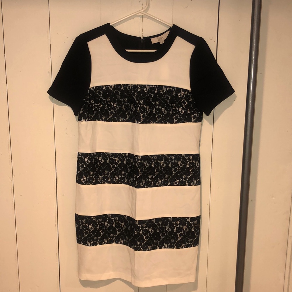 NWT Loft dress size 6 black and ivory color